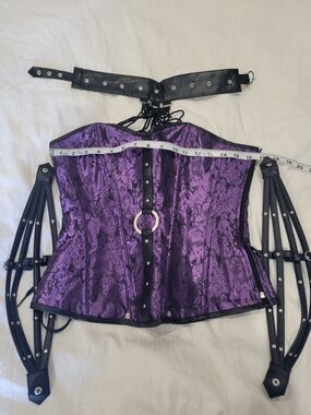 Purple Brocade Corset with Black Strap Accents